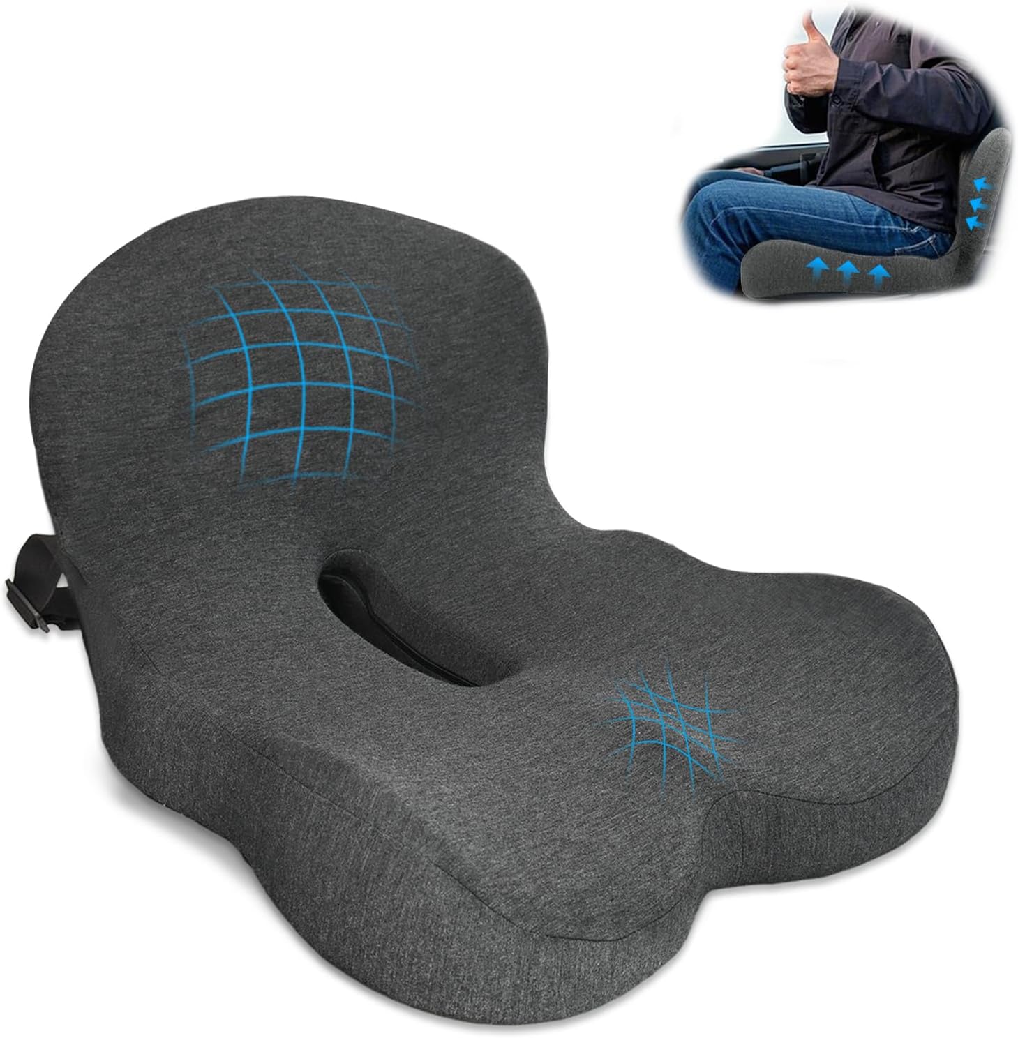 Pressure Relief Seat Cushion with Lumbar Support